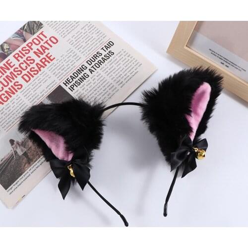 Beautiful Masquerade Halloween Plush Cat Ears Cosplay Cat Ear Anime Party Costume Bow Tie Bell Headwear Headband Anime