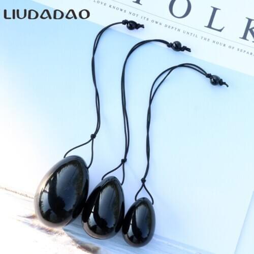 LIUDADAO Obsidian Eggs Drilled Crystal Sphere For Kegel Balls Exercise Pelvic Floor Muscle Vaginal Exercise Ben Wa Ball