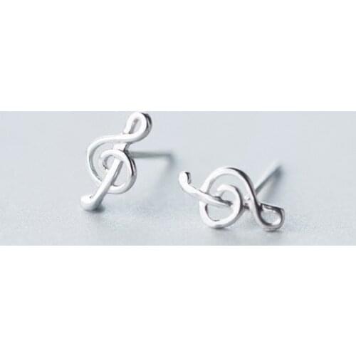 Small tinny earrings 1pair Real. 925 Sterling Silver Jewelry Treble Clef & Music musical notes stud Earrings GTLE918