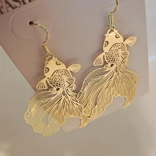 Fashion Koi Earrings Personality Metal Piece Pendant Earrings Hollow Big Earrings for Women Gift Jewelry Fish Earrings 2020