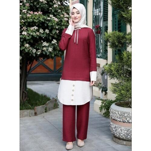 Muslim 2 Piece Sets Women Abaya Dubai Lace-up Tops and Wide Leg Pants Kaftan UAE Pakistan Turkey African Prayer Islamic Clothing