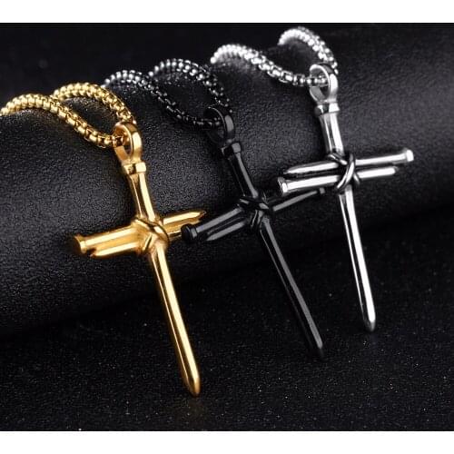 FATE LOVE Brand Statement Cross Necklaces & Pendants for Men Male Punk Stainless Steel Chain Fashion jewelry silver color golden