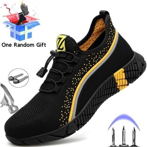 MJYTHF Male Indestructible Shoes Work Sneakers Safety Shoes Men Puncture-Proof Work Boots Men Steel Toe Shoes Male Safety Boots