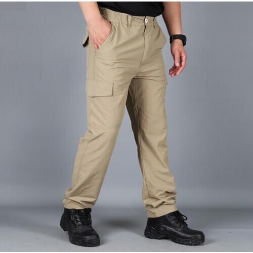 Men Solid Color Pockets Quick Drying Breathable Joggers Cargo Pants Trousers
