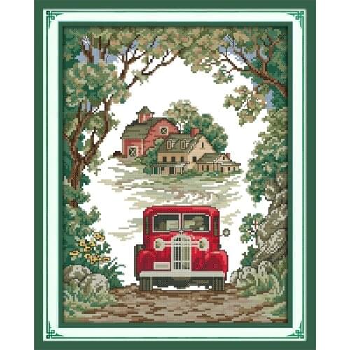 Joy sunday cross stitch needlework embroidery kit 14ct count print canvas forest landscape cross stitch pattern DIY handmade set