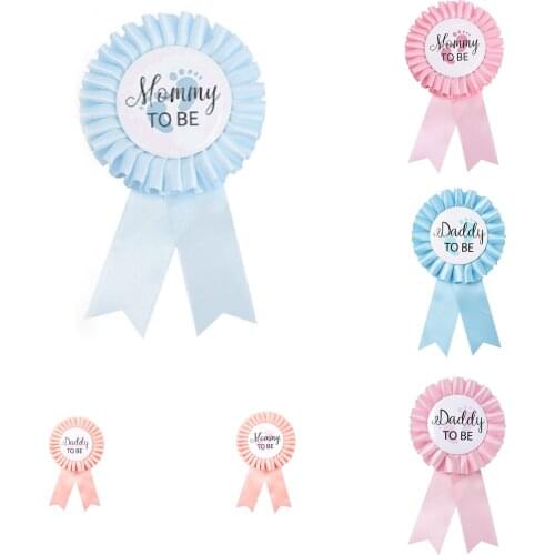 Baby Shower Decor Mommy To Be & Dad To Be Blue pink Badge Shoulder Strap Set Baby Gender Reveal Gift First Birthday Party Favor