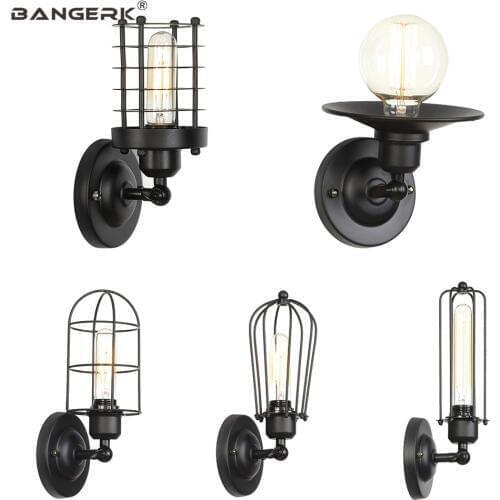 Retro Iron Black LED Wall Light Vintage Industrial Sconce Wall Lights Edison E27 Loft Bedside Wall Lamp Home Decor Lighting