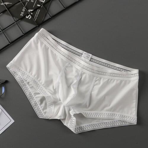 2021 New Sexy Ice Silk Men Underwear Seamless Transparent Boxer Shorts Ultra-thin Breathable Comfortable Soft Panties Underpants