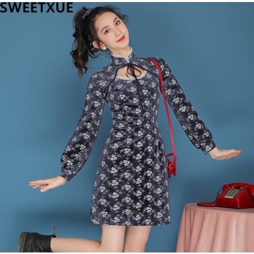 SWEETXUE Spring Autumn New Floral Embroidery Dress Banquet Temperament Retro Improved Cheongsam Hollow Party Dresses