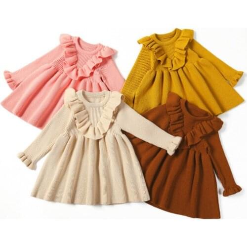 Newborn Girls Warm Dress Cute Autumn Winter New Baby Knitted Clothes Infant Toddler Tops Shirts for Girl Wool Dresses