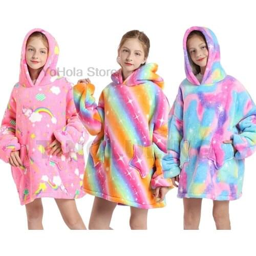 Childrens Pajamas Animal Rainbow Unicorn Kids Warm Soft Girls Winter Cute Pajamas Boys Hooded Pullover Clothes Homewear