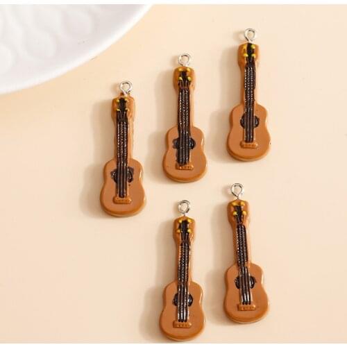 10pcs 12*38mm Cartoon Enamel Music Guitar Charms DIY for Necklaces Pendants Earrings Making Handmade Craft Jewelry Accessories