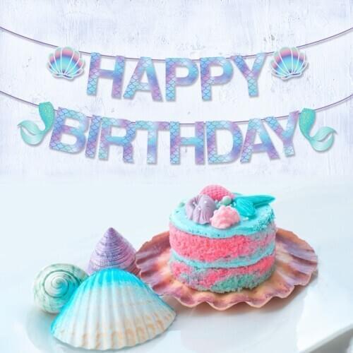 Baby Shower Little Mermaid Party Favors Girls Happy Birthday Hanging Banners Dreamy Mermaid Party Decorations Supplies