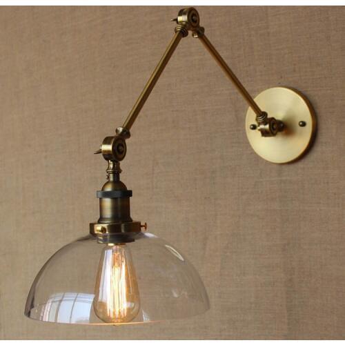 Simple American Style Semicircle Glass Wall Light Golden Iron Long Arm Lamp Sitting Room Light Balcony Lamp Free Shipping