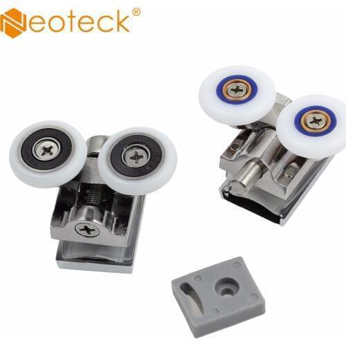 Neoteck 4Pcs Shower Door Wheels Heavy Duty Zinc Alloy Twin Top Bottom Rollers Door Runners Screw Cover Cap Single Double wheel