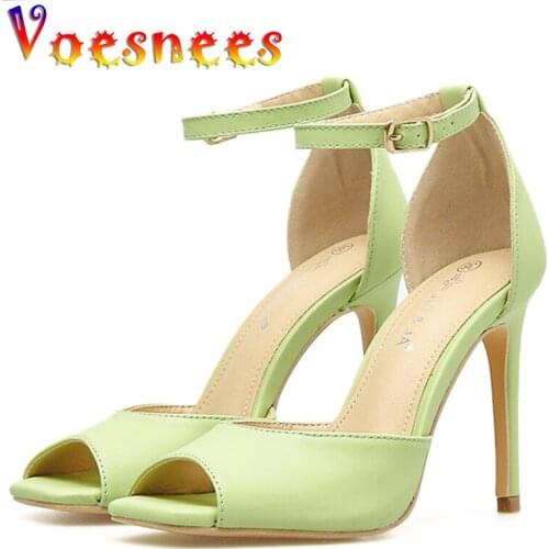 Summer New Square Toe Sandals Ankle Strap Breathable Wearable Thin Heel Women Shoes Peep Toe Nightclub High Heel Green Shoes