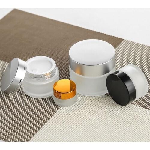12 x 5g 10g 15g 20g 30g 50g Glass Cream Container Frost Cream Jar with Gold Silver Black Cap Transparent Glass Cosmetic Case