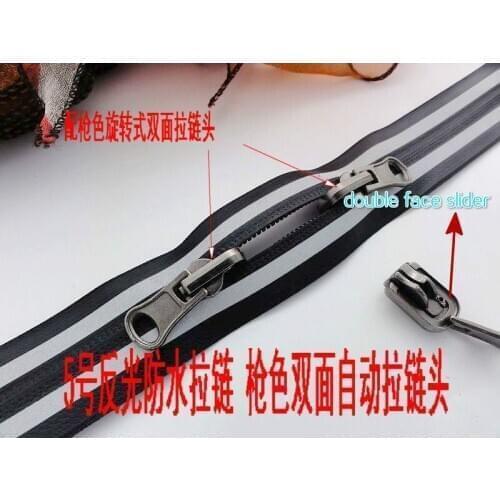 5# reflective waterproof nylon zipper 2pcs/pack 200cm+2pcs double face sliders for bags student riding outdoor sports clothes