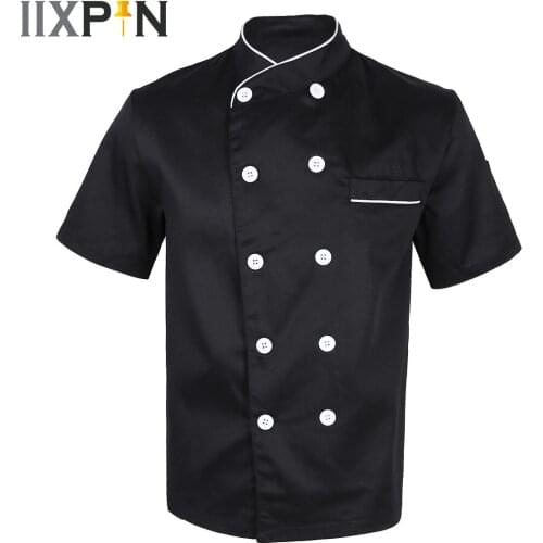 IIXPIN Short Sleeve Chef Clothes Uniform Restaurant Kitchen Cooking Chef Coat Waiter Work Jackets Professional Uniform Overalls