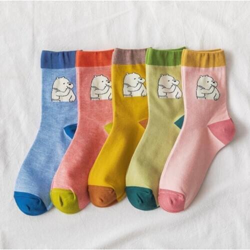 Yishine New Cartoon Animal Women Sock 10 Pairs Cute Bear Girls Casual Funny Animal Party Cotton Female Socks