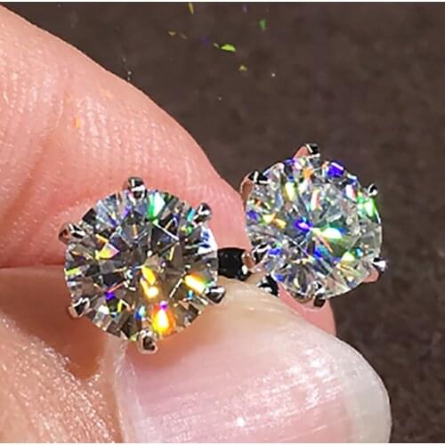 14K Yellow Gold Stud Earrings Women 0.5 1 2 3 Carat Round Moissanite Diamond Present Wedding Anniversary Engagement Party Gift