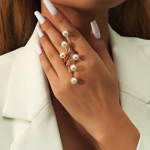 Vintage Elegant Simulated Pearl Rings for Women Gold Flower Irregular Adjustable Round Beaded Ring Fashion Party Jewelry Gifts