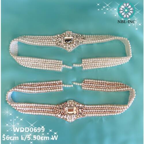 30PCS) Wholesale handmade beaded bridal crystal rhinestone pearl appliques iron on for wedding dresses sash WDD0699