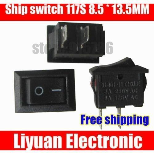 Free shipping Ship switch 117S / rocker switch 8.5 * 13.5MM brass feet 250VAC/3A 2 feet