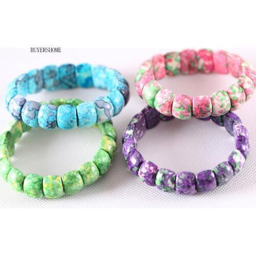 Free Shipping Handmade Jewelry Stretch Beaded Bracelet For Women Natural Multi Color Ocean Stone 8" H923-927