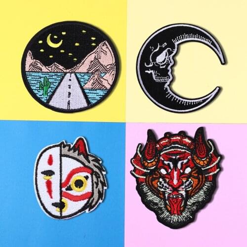 Faceless Man Embroidered Black moon Patches for Clothes Applique Iron on Clothes A-level Washable Stickers Patches Decorations