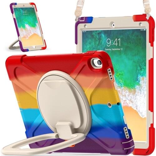 Tablet Case For iPad Air 3 10.5 / iPad pro 10.5 2017 360 Rotatable Kickstand with Hand Ring&Neck Strap protection Caver+Film+Pen