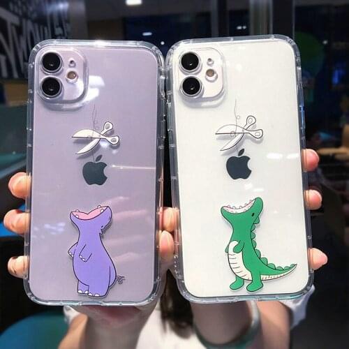 Cute Cartoon Hippo Dinosaur Phone Case For iPhone 11 Pro MAX XS XR X 12 Mini 7 8 Plus Clear Soft TPU Shockproof Back Cover Cases