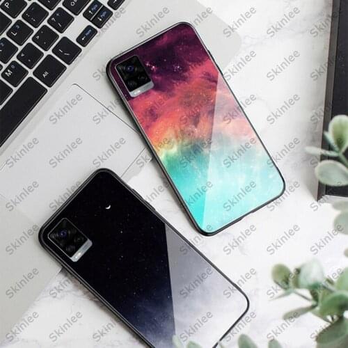 Skinlee For VIVO V21E Case Tempered Glass Case Feather Print Shockproof Cover For vivo V21 Phone Case Funda