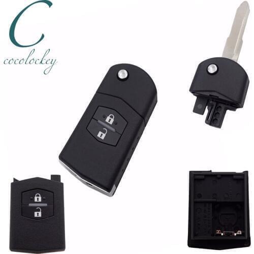 Cocolockey Flip Key Shell fit for MAZDA 3 5 6 Folding Remote Blank Key Case Replace 2 Button Car Remote Key Fob