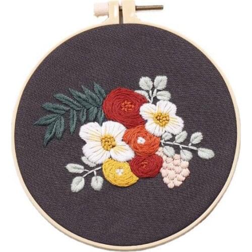 CURCYA Small Vintage Flowers DIY Chinese Embroidery Kit Needlework Tools Floral Sewing Craft Set