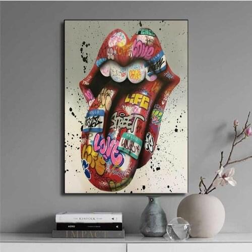 Home Decor Graffiti Art Wall Paintings Print Cuadros On Canvas Tongue Street Art Abstract Posters Prints Modern Wall paintings