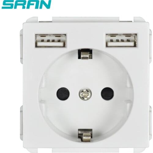SRAN 52*52 EU power socket,socket with usb function module accessories suitable for 86*86 panels