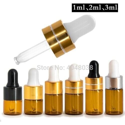 Amber Glass Essential Oil Bottle 1/2/3/5ML Dropper Vial Cosmetics Essence Serum Sample Packaging Container 50pcs/lot