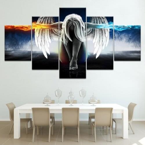 Wall Canvas Art Print Painting 5 Panel Angeles Girls Anime Poster Wall Picture For Home Decoration Painting Kids Room Frame