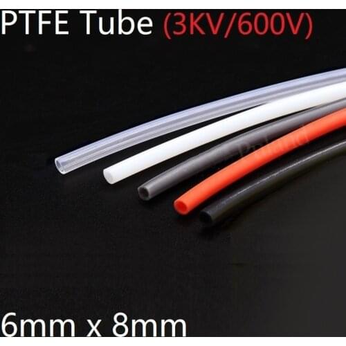 PTFE Tube ID 6mm x 8mm OD F46 Insulated Capillary Heat Protect Transmit Hosing Rigid Pipe Temperature Corrosion Resistance 600V