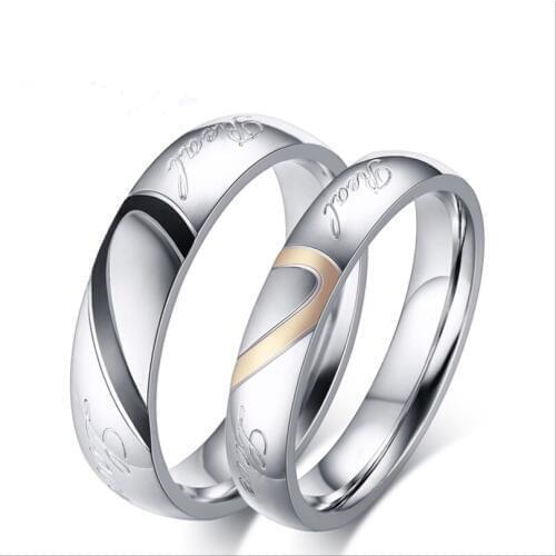 Hot sale high quality stainless steel color heart-shaped couple ring wedding gift for women mens ring wholesale