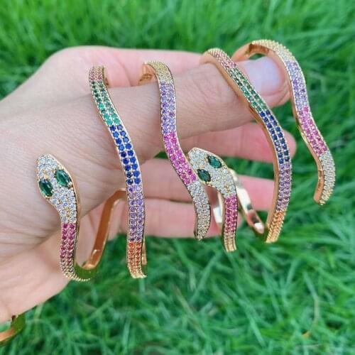 3PCS, Bohemia Rainbow Cz Zirconia Snake Bangle For Women Vintage Charm Bracelets & Bangles Mujer Femme Jewelry Party Gifts