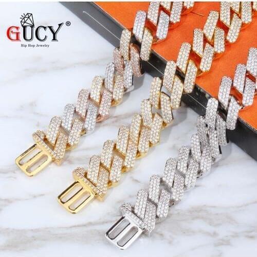GUCY New 20mm Miami Cuban Choker Square Link Necklace Multicolor Iced Out Cubic Zirconia Rock Hip hop Style Mens Jewelry