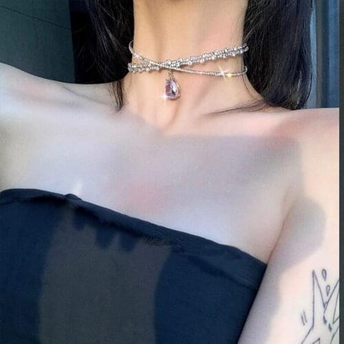 Korean Hot Selling Fashion Jewelry, Inlaid Zircon, Luxury Shiny Necklace Sexy Ladies Party Necklace Drop-shaped Pendants Fashion