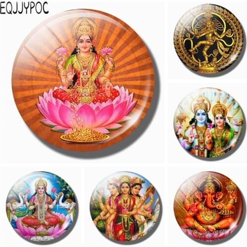 Lakshmi Gold 30 MM Fridge Magnet Shiva Amulet India Goddess of Wealth Glass Dome Magnetic Refrigerator Stickers Home Decoration