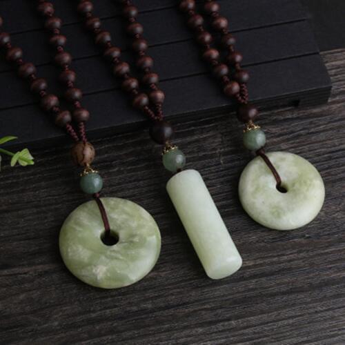 2020 New 100% Natural Green Hetian Stone Pendant Peace Buckle Pendants Women Mens Amulet Nephrite Jades Jewelry