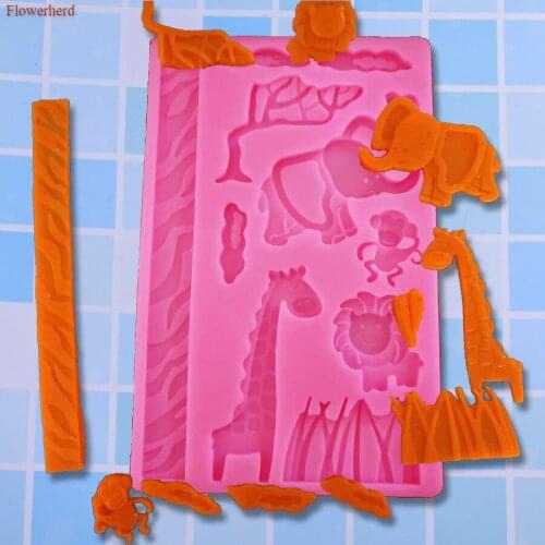 New 11-cavity Cartoon Animals Tree White Cloud Fondant Cake Silicone Mold Elephant Lion Giraffe Cake Mold DIY Chocolate Mold