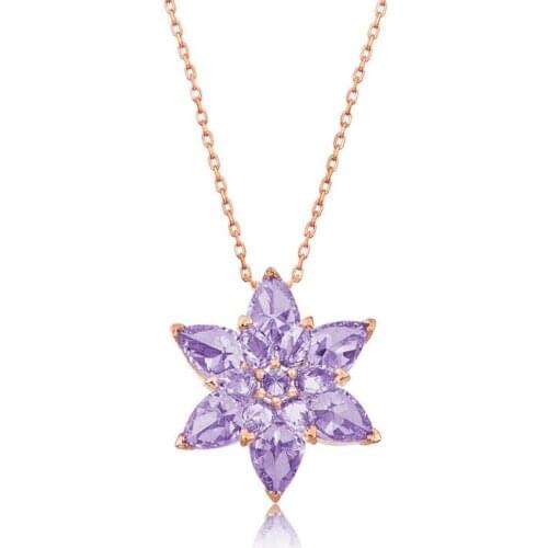 Real Silver 925 Jewelry Silver Lilac Lotus Flower Necklace