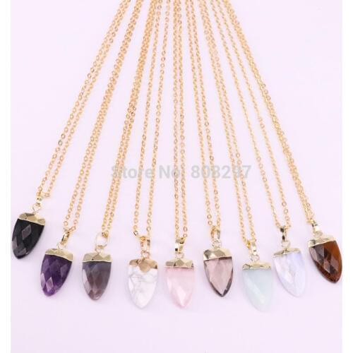 6Pcs Assorted Nature Stones Arrow Point Pendant Necklace with Metal Chains Charm