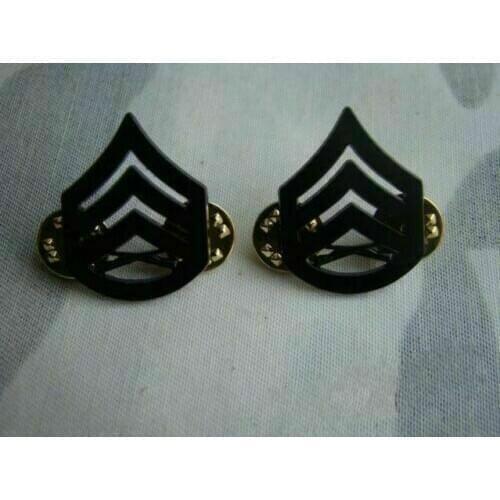 Pair Of US USMC Marine Corps Staff Sergeant Rank Metal Badge Pin Insignia Black armyshop2008